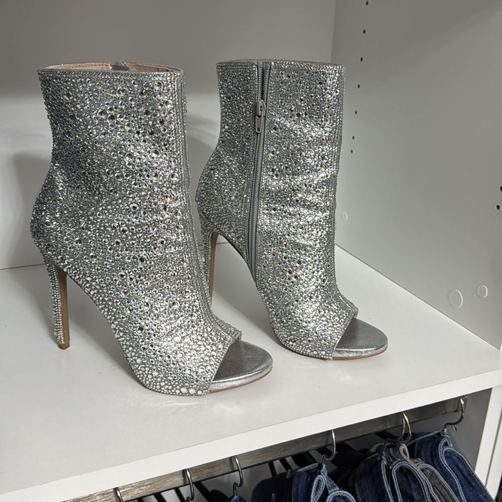 Silver Glitter Peep-Toe Ankle Boots - Picture 2 of 5